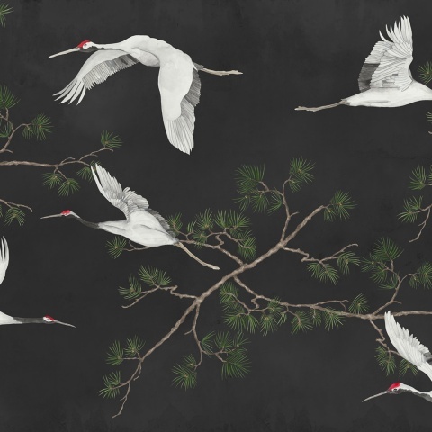 Fototapet, Majestic Cranes, Black, Rebel Walls - Img 2