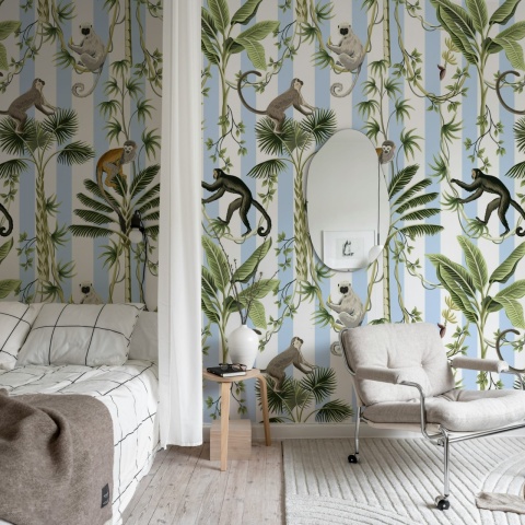 Fototapet, Monkey Stripes, Blue, Rebel Walls