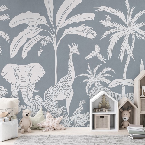 Fototapet Monochrome Jungle - Blue, Kikki Belle - Img 3