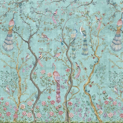 Fototapet Peacock Chinoiserie in Turquoise, VLAdiLA - Img 3