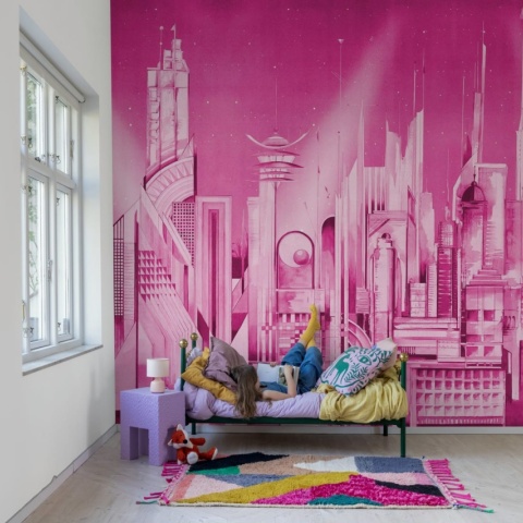 Fototapet, Sci-Fi Town, Pink, Rebel Walls