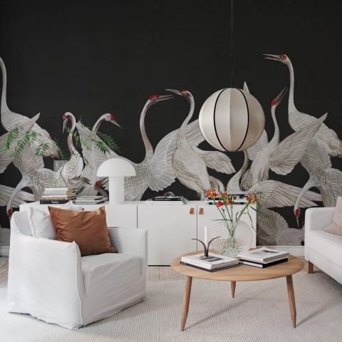 Fototapet, Soaring Cranes, Black, Rebel Walls
