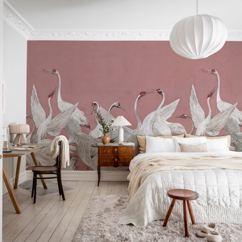 Fototapet, Soaring Cranes, Pink, Rebel Walls - Img 3
