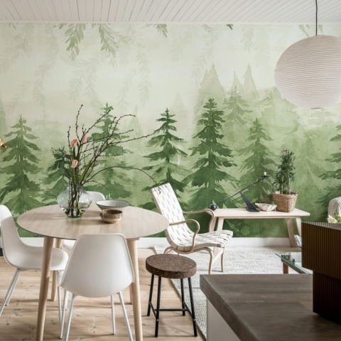 Fototapet, Watercolor Forest, Green, Rebel Walls