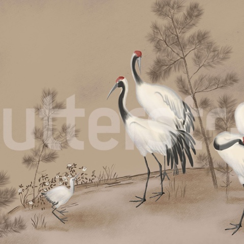 Fototapet, Whispering Cranes, Beige, Rebel Walls - Img 2