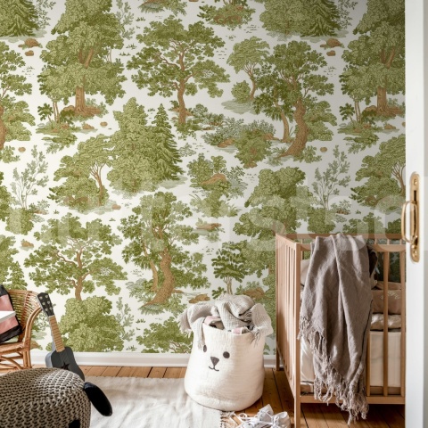 Fototapet, Woodland Toile, Light Green, Rebel Walls - Img 3