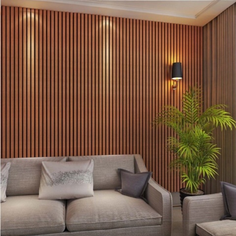 Panou riflaj acustic decorativ, MDF si pasla, AC13, 240x60x2.1cm, Stejar - Img 5