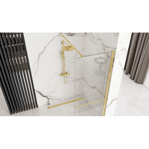 Paravan de dus tip Walk-in Rea Cortis cu parte culisanta 100x200 cm profil auriu - Img 6