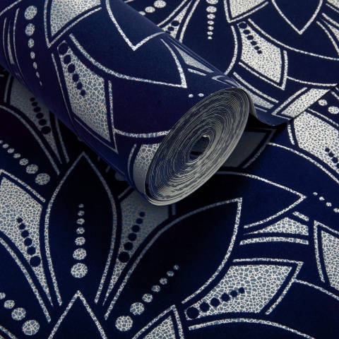 Tapet, Astoria, Midnight Blue Luxury Flock, 1838 Wallcoverings, 5.3mp / rola - Img 2