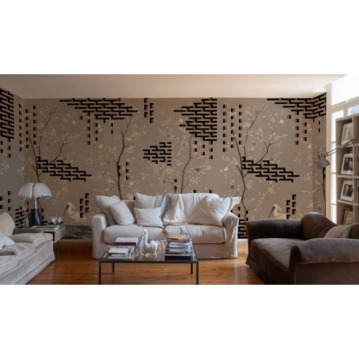 Tapet lavabil Tetris Chinoiseries, Grey, TresTintas
