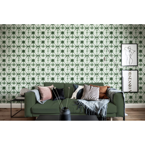 Tapet personalizabil Tie Dye Kaleidoscope, Green, Rebel Walls, 5 mp / rola