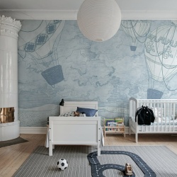 Fototapet, Balloon Travelers, Blue, Rebel Walls