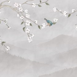 Fototapet, Bird in Tree, White, Rebel Walls - Img 2