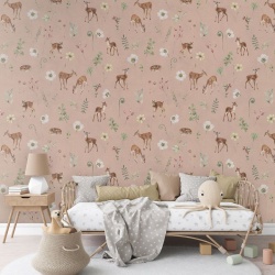 Fototapet Dancing Deer - Pink, Kikki Belle