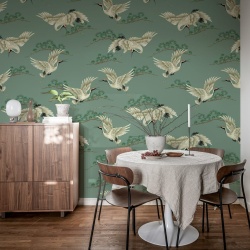 Fototapet, Flying Cranes, Green, Rebel Walls
