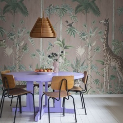 Fototapet, Giraffe's Stroll, Pink, Rebel Walls