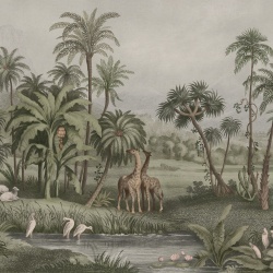 Fototapet, Giraffe Savannah, Green, Rebel Walls - Img 2
