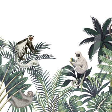 Fototapet, Jungle Monkeys, White, Rebel Walls - Img 2
