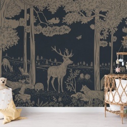 Fototapet Monochrome Forest - Blue Vintage, Kikki Belle
