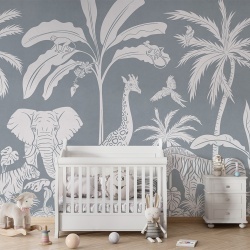 Fototapet Monochrome Jungle - Blue, Kikki Belle