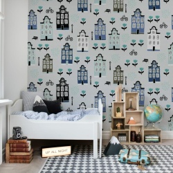 Fototapet, Sweet Town, Blue, Rebel Walls