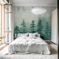 Fototapet, Watercolor Forest, Blue, Rebel Walls
