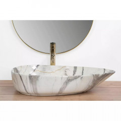 Lavoar pe blat Rea Greta Thunder asimetric finisaj alb piatra lucios 65 cm - Img 2