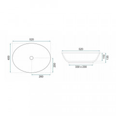 Lavoar pe blat Rea Margot oval 52 cm albastru-auriu - Img 2