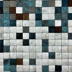 Panou decorativ 3D, Coconut, Honai Mosaic White&Turquoise, 6 placi 42x42cm, 1 mp