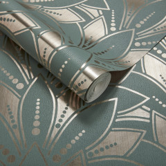Tapet Astoria, Neo Mint Green and Gold Luxury Foil, 1838 Wallcoverings, 5.3mp / rola - Img 3