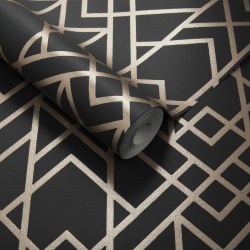 Tapet, Metro, Jet Black and Gold Luxury Geometric, 1838 Wallcoverings, 5.3mp / rola - Img 2