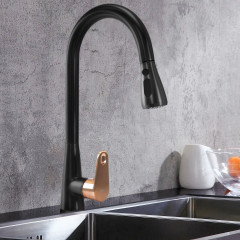 Baterie bucatarie cu dus extractibil Rea Mild negru mat - Rose Gold - Img 7