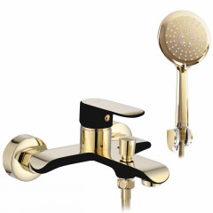 Baterie cada - dus Rea Bloom monocomanda negru - auriu cu set de dus - Img 1