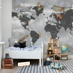 Fototapet, Animal World Map, Gray, Rebel Walls