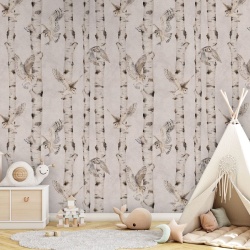 Fototapet Birch and Owls - White, Kikki Belle - Img 5