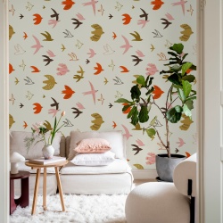 Fototapet, Flying Birds, Pink, Rebel Walls