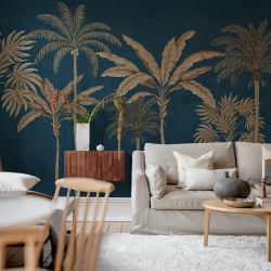 Fototapet, Golden Palms, Blue, Rebel Walls