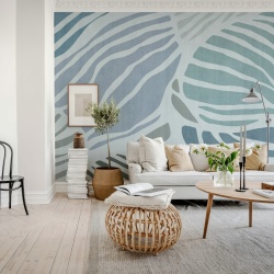 Fototapet, Graphic Leafs, Blue, Rebel Walls