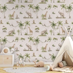 Fototapet Joyful Jungle - White, Kikki Belle