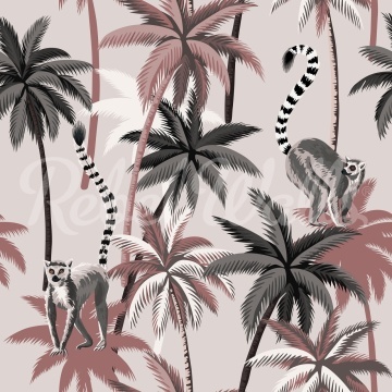 Fototapet, Lemur Palms, Burgundy, Rebel Walls - Img 2