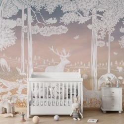 Fototapet Monochrome Forest - Pink Sky, Kikki Belle