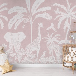 Fototapet Monochrome Jungle - Pink, Kikki Belle