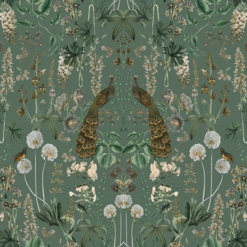 Fototapet, Peacock Garden, Green, Rebel Walls - Img 2