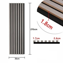 Panou riflaj acustic decorativ, MDF si pasla, AC3, 270x30x1.8cm, Gri - Img 6