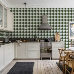 Tapet Checkered Tiles, Green & White, Rebel Walls, 5 mp / rola