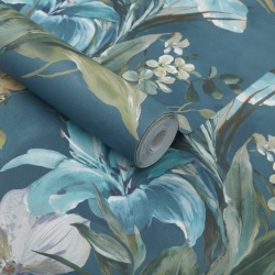Tapet, Lilliana, Peacock Blue Luxury Floral, 1838 Wallcoverings, 5.3mp / rola - Img 2