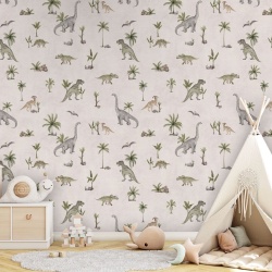 Fototapet Dashing Dinos - White, Kikki Belle