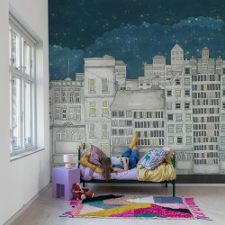 Fototapet, Funny Houses, Dark Blue, Rebel Walls