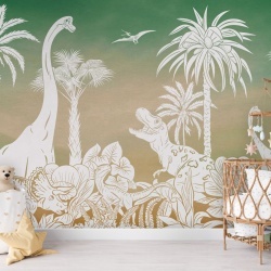 Fototapet Monochrome Dino - Green Sky, Kikki Belle