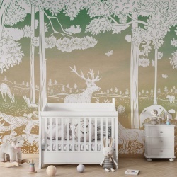 Fototapet Monochrome Forest - Green Sky, Kikki Belle